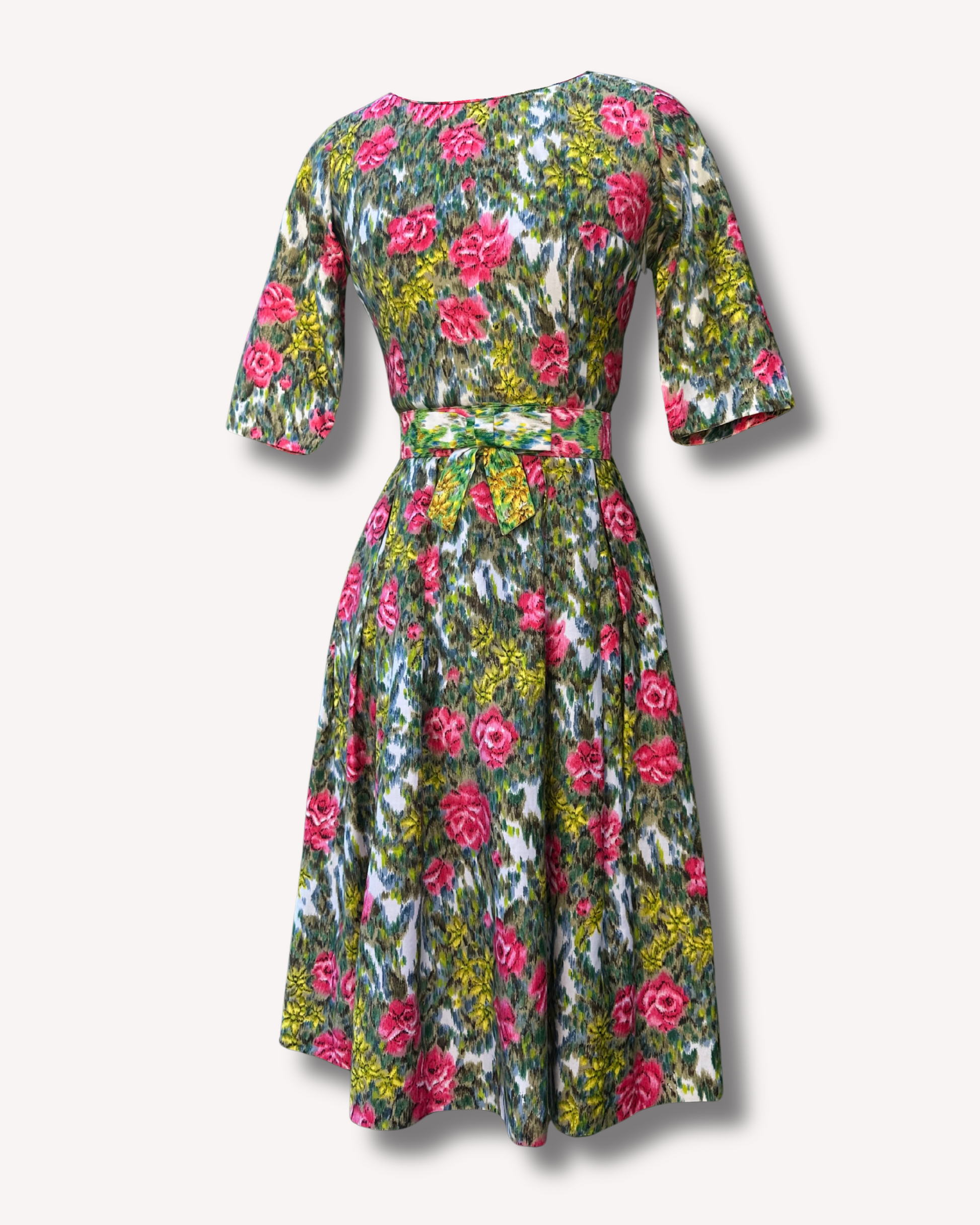 Vintage DONNA - 1950s Painted Rose Day Dress