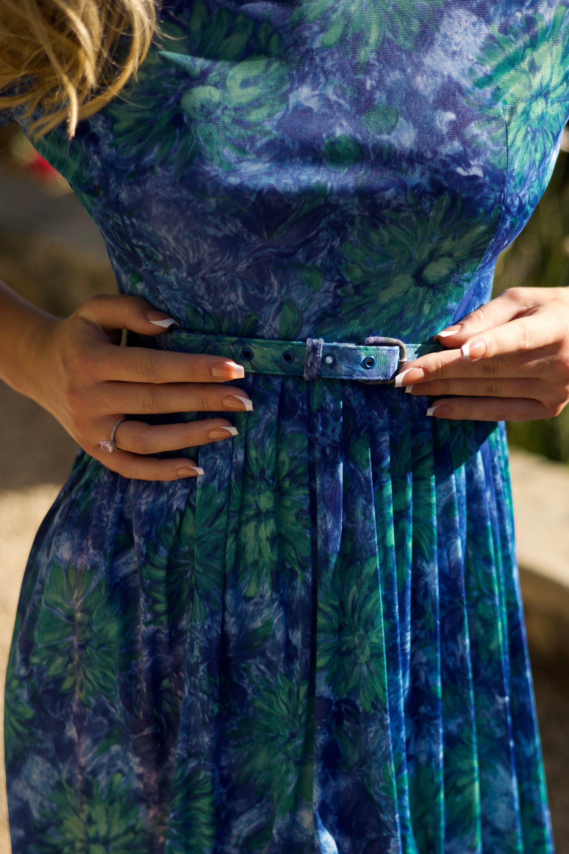 Vintage AUBREY - 1950s Blue & Green Floral Day Dress