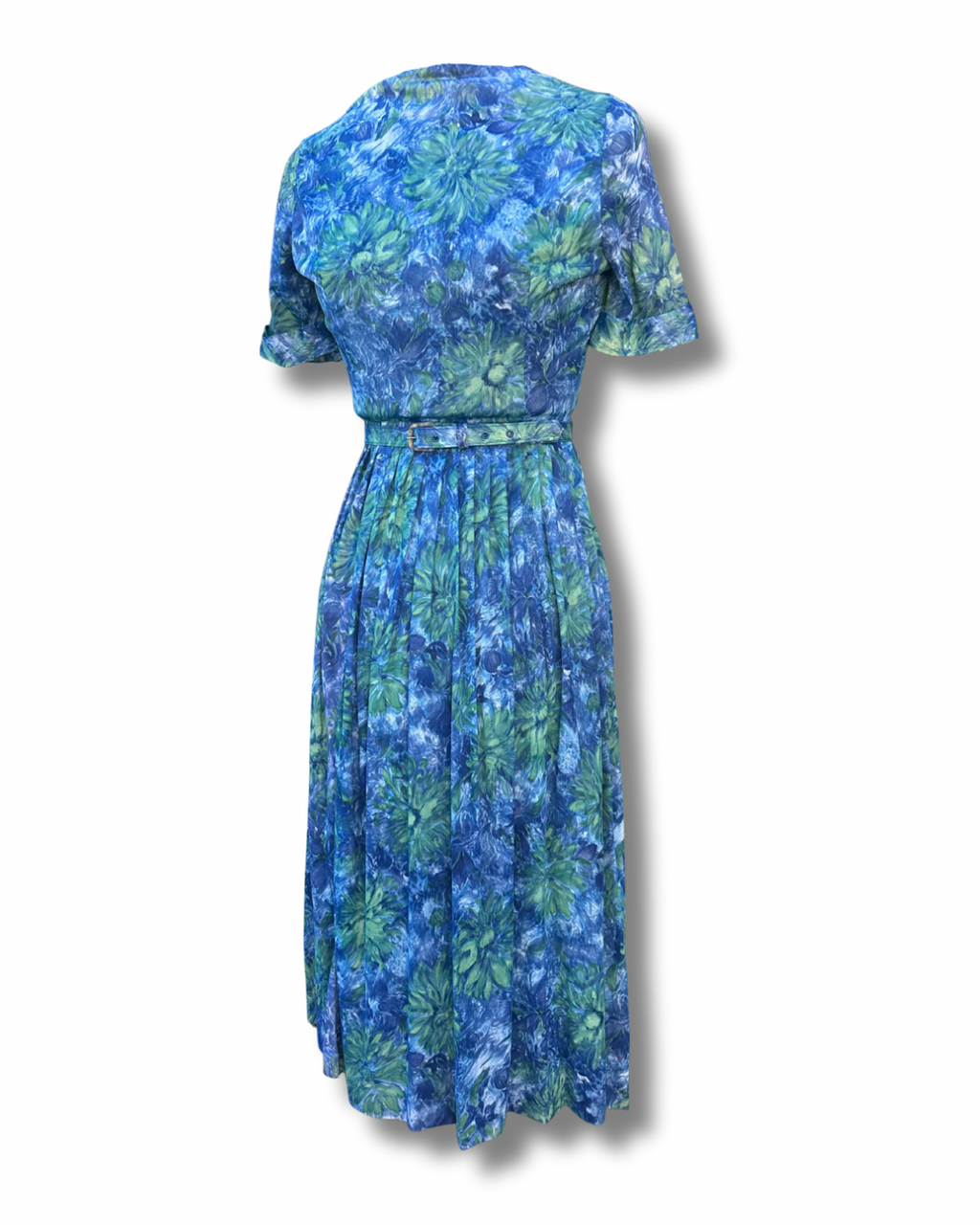 Vintage AUBREY - 1950s Blue & Green Floral Day Dress