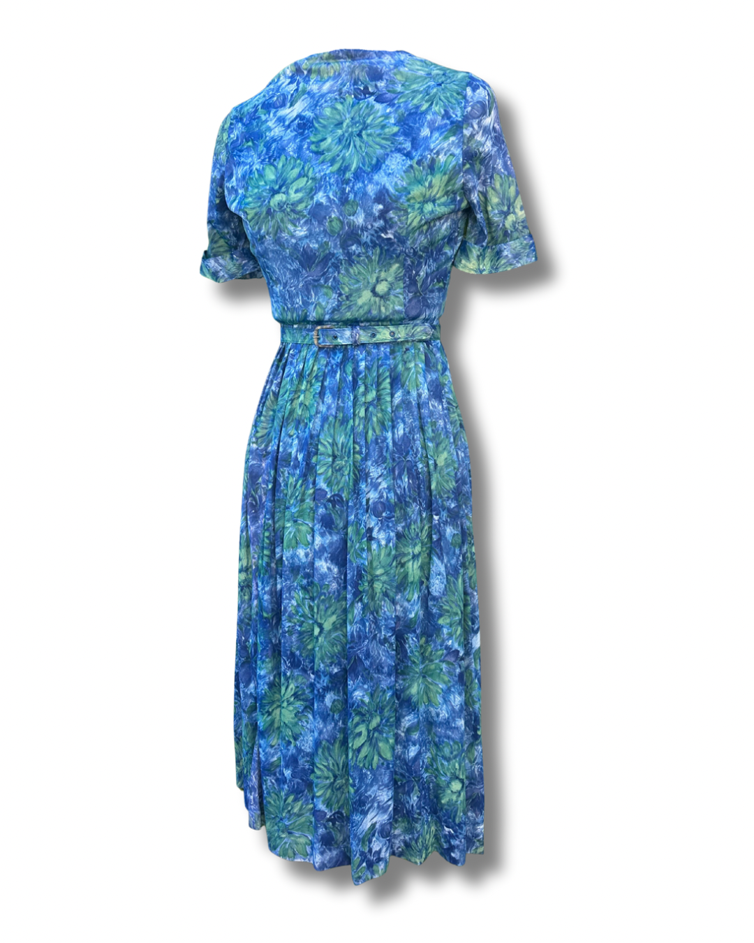 Vintage AUBREY - 1950s Blue & Green Floral Day Dress