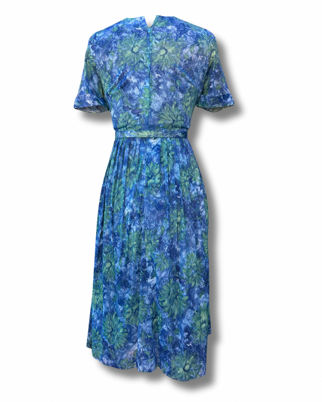 Vintage AUBREY - 1950s Blue & Green Floral Day Dress