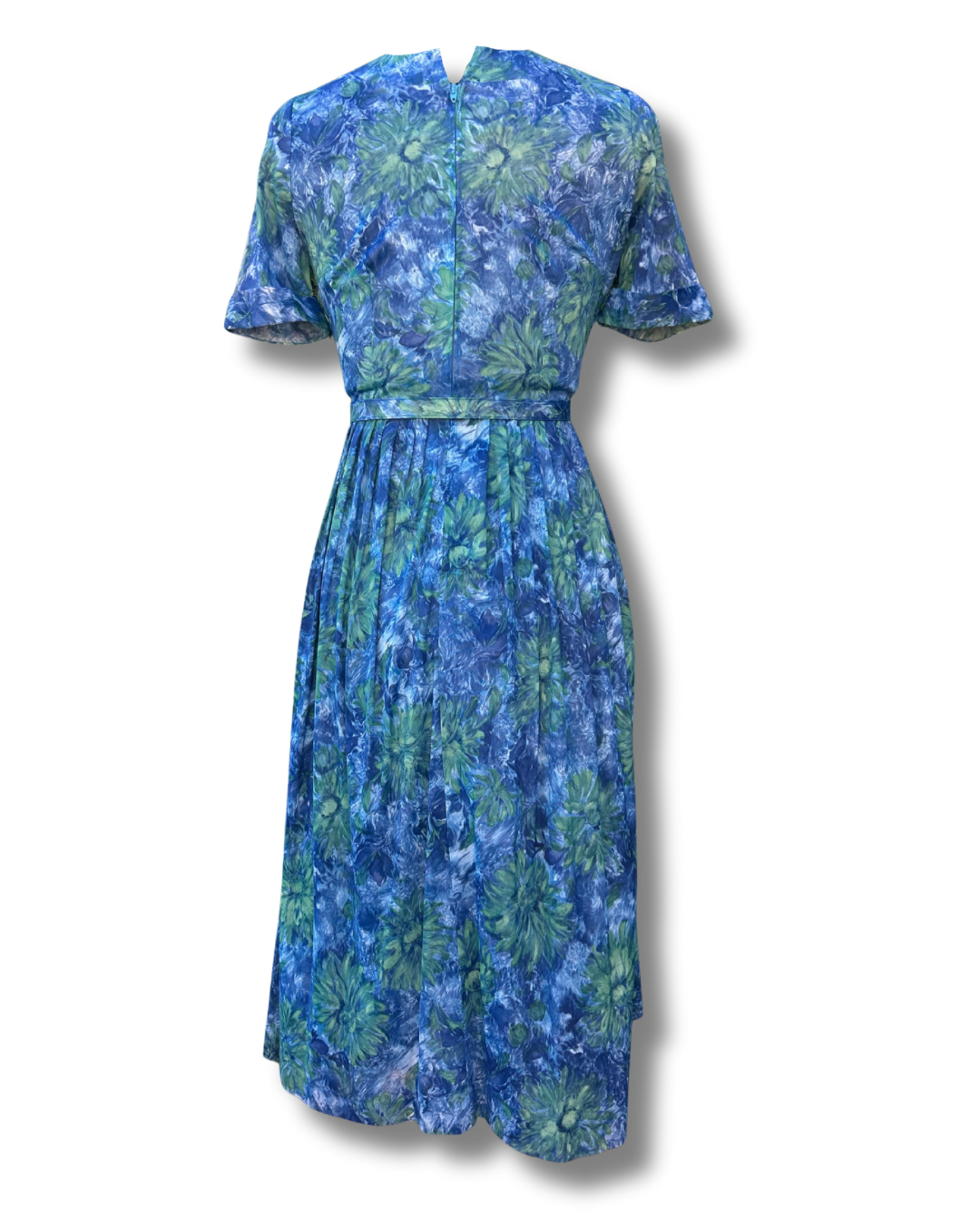 Vintage AUBREY - 1950s Blue & Green Floral Day Dress