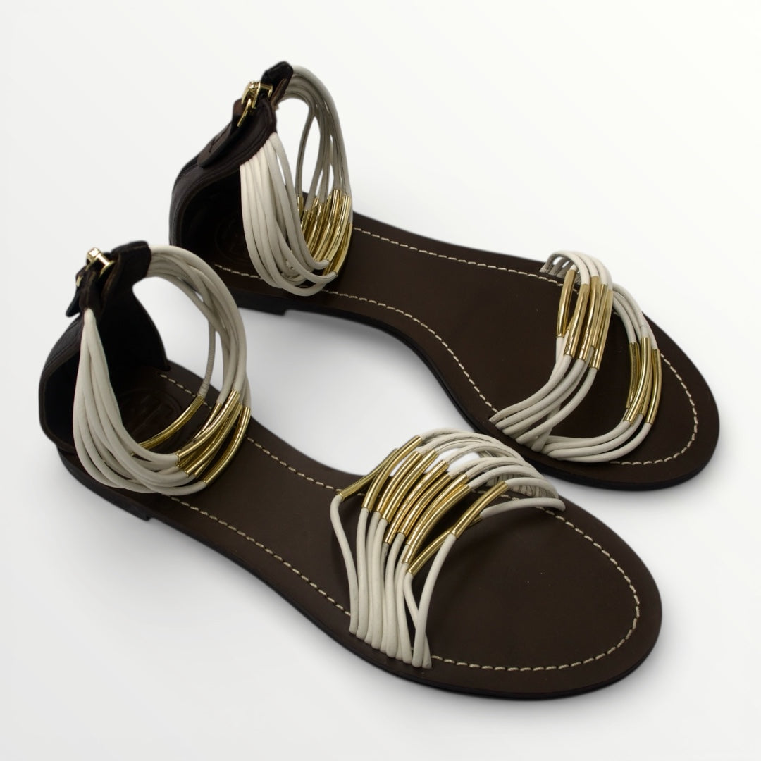 Tory Burch Archival Gladiator Sandals – Cream, Brown & Gold